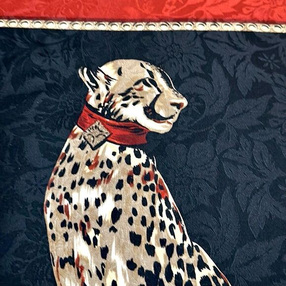 Ellen Tracy Linda Allard Silk Jacquard Cheetah Scarf Black Red Beige Vintage - Picture 4 of 12